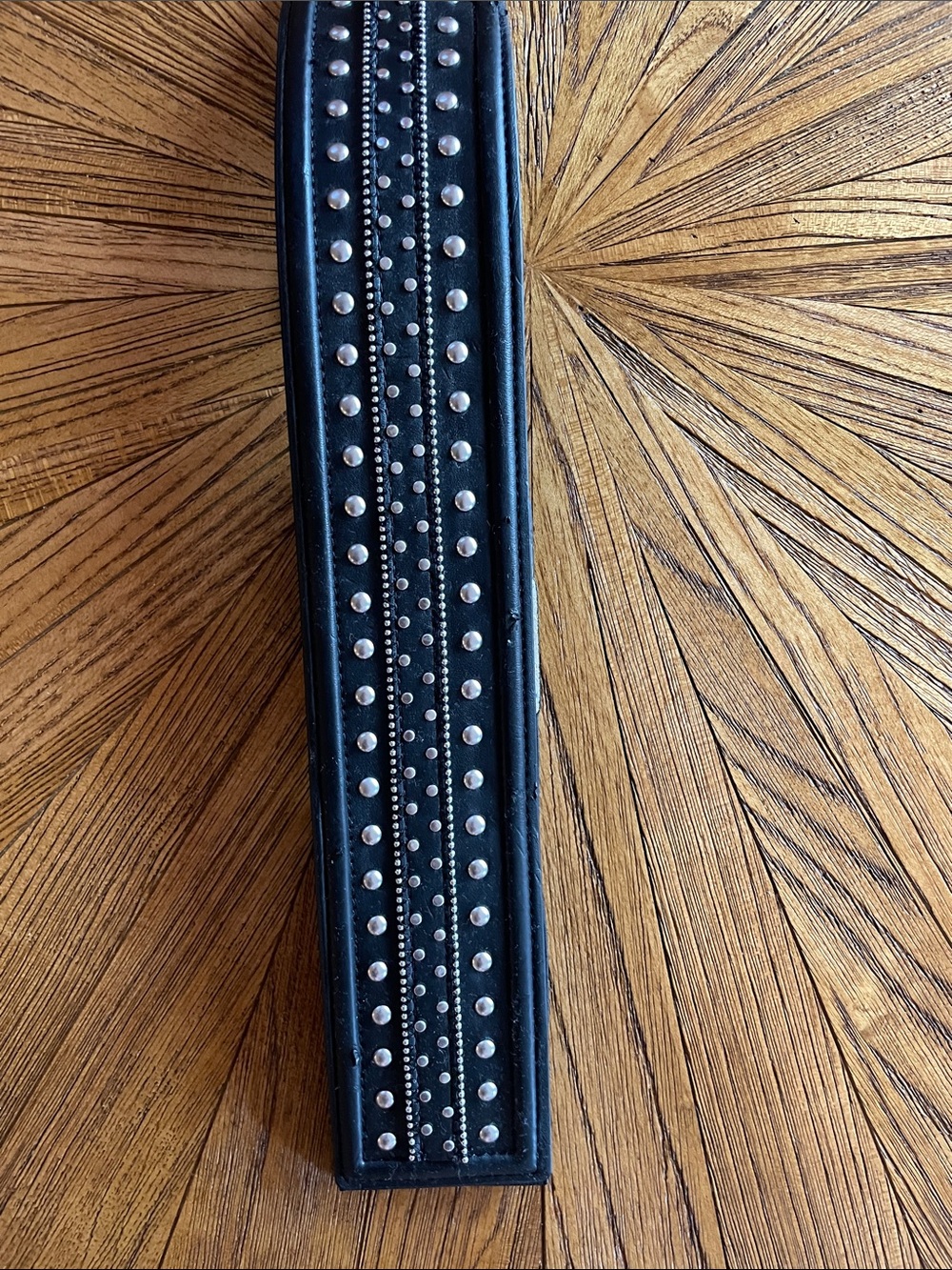 White House Black Market Black Leather Studded Belt with Silver Accents